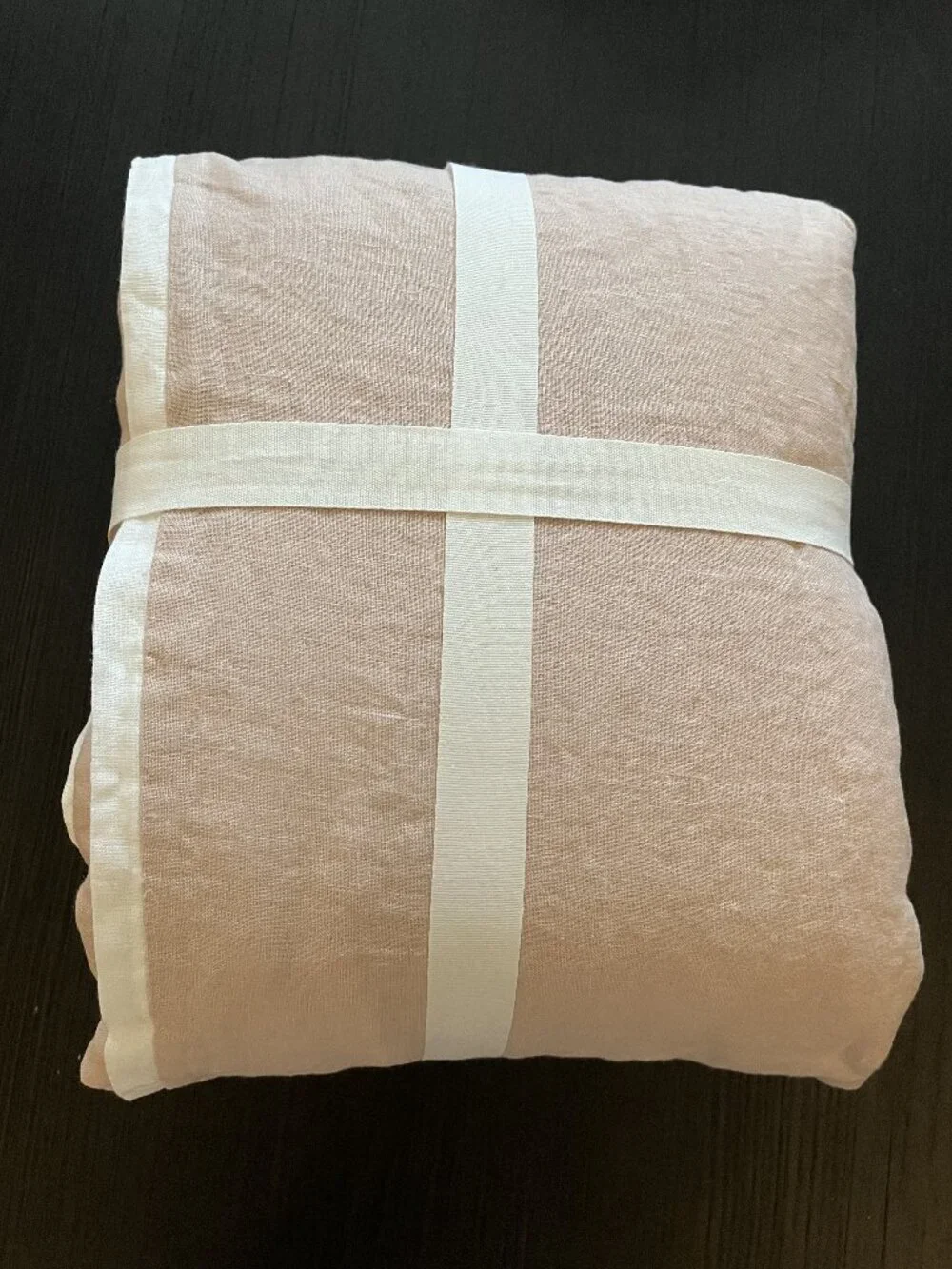 Pottery Barn Belgian Flax Linen Duvet Cover Full / Queen Soft Rose & White